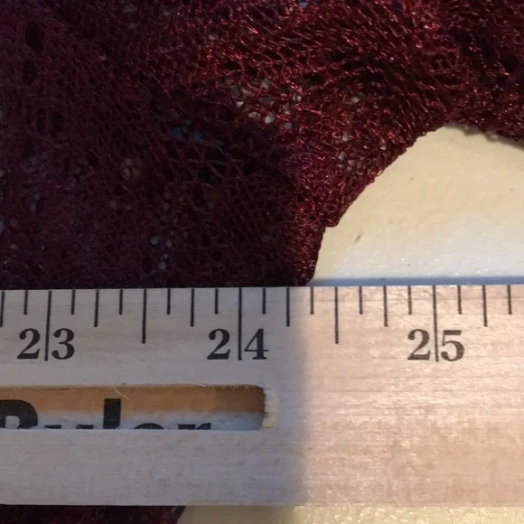 Venezia size 14 -16 wine /maroon sheer lace/crochet fringe top with front tie - Picture 5 of 6